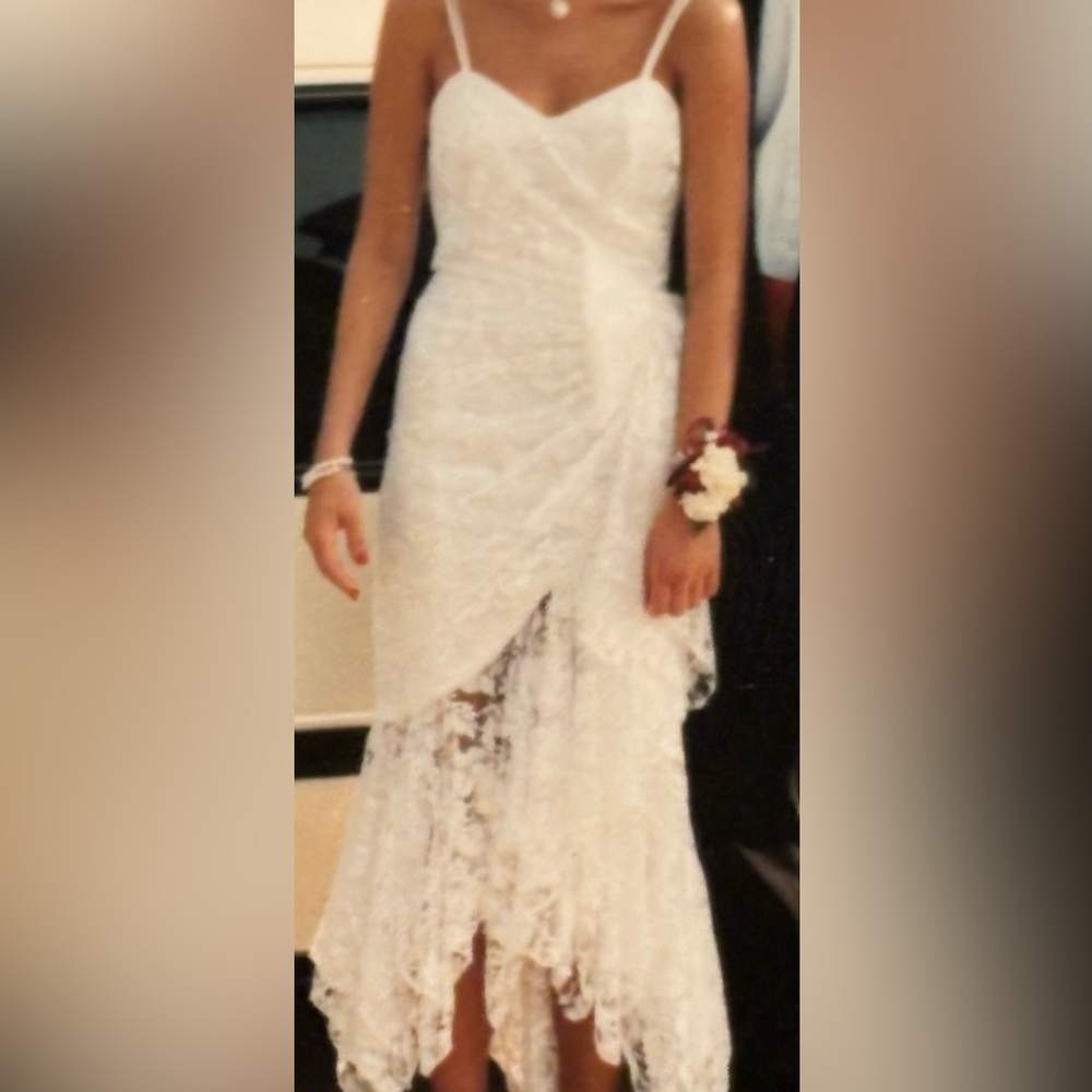 High-Low Formal Lace Dress White